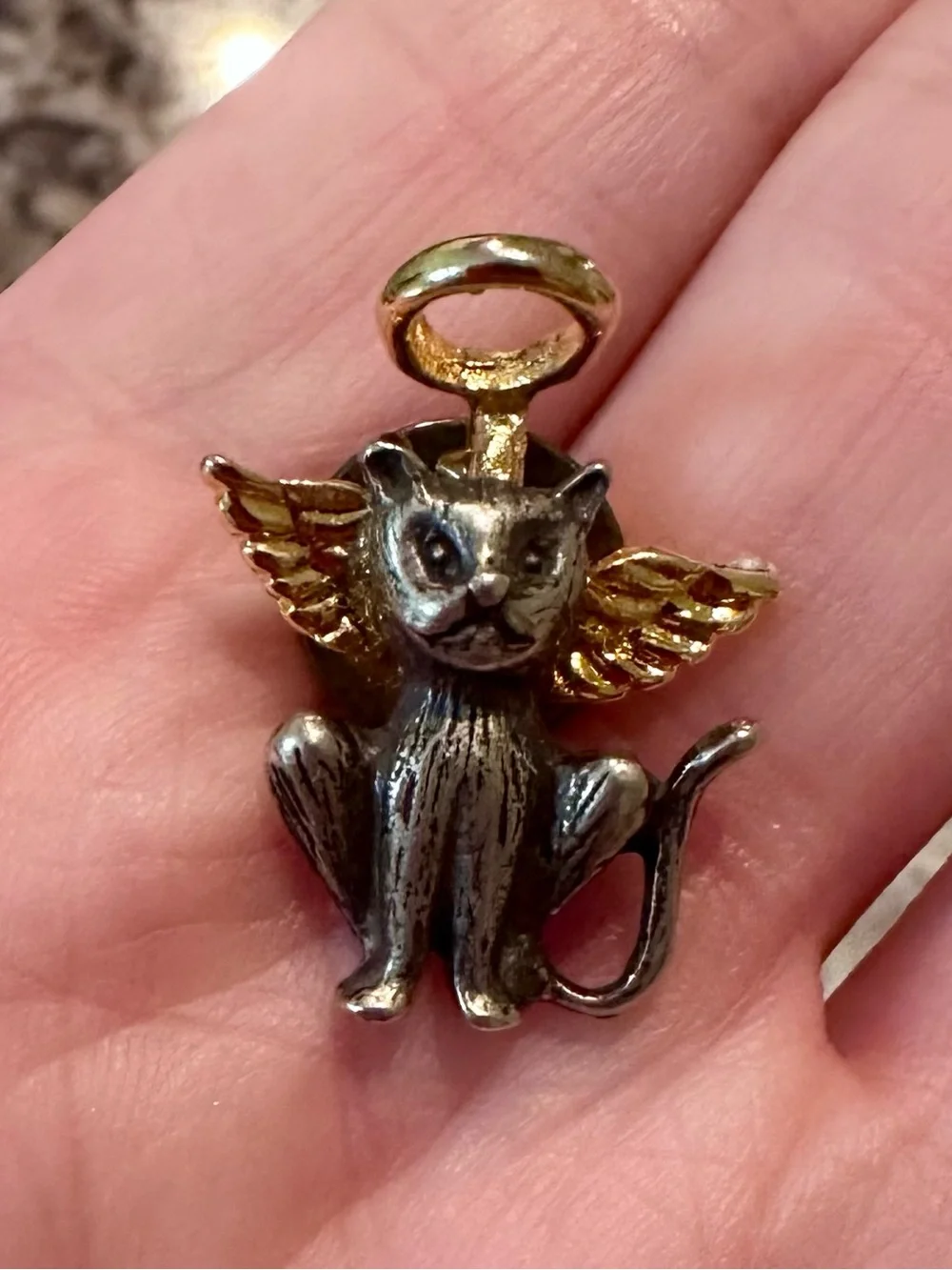 Guardian Angel Cat Pendant / Pin / Brooch- Vintage Camco